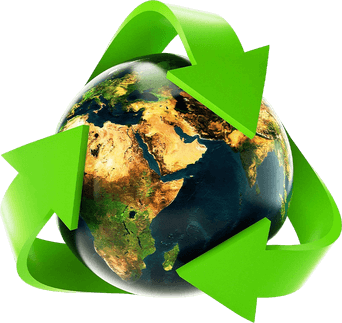 Eco-friendly recycling symbol around Earth highlighting Spectrum’s sustainability values